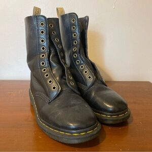 Dr. Martens Black Leather 10 Hole Boots Size 7 No Laces